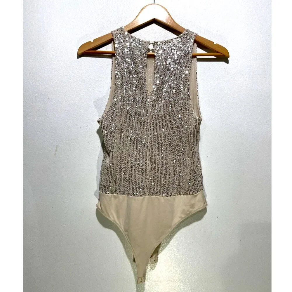 Zara bodysuit sequins glam disco night out sylver festive women S